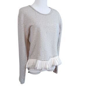 J. CREW Ruffled Sweatshirt M Gray Cream Girly‎ Preppy School Casual Boho Pleats